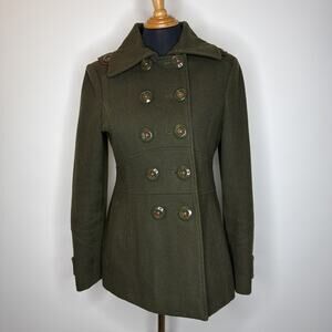 Y2K Miss Sixty Designer Dark Green Orange Lining Trench Coat Button Down Size PS